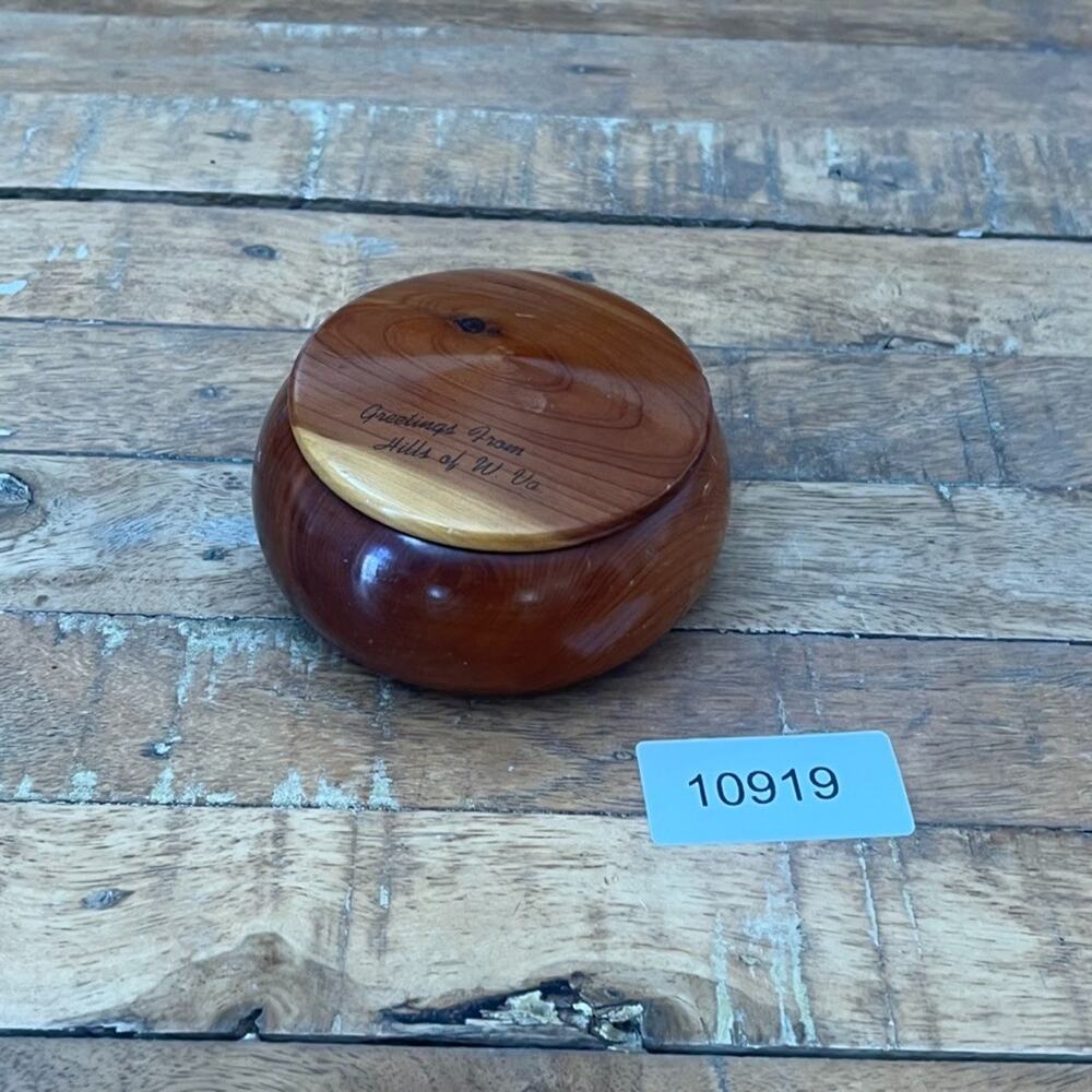 Hand Turned Round Wooden Stone Bowl Lidded Container 3.7" Engraved - Picture 7 of 7